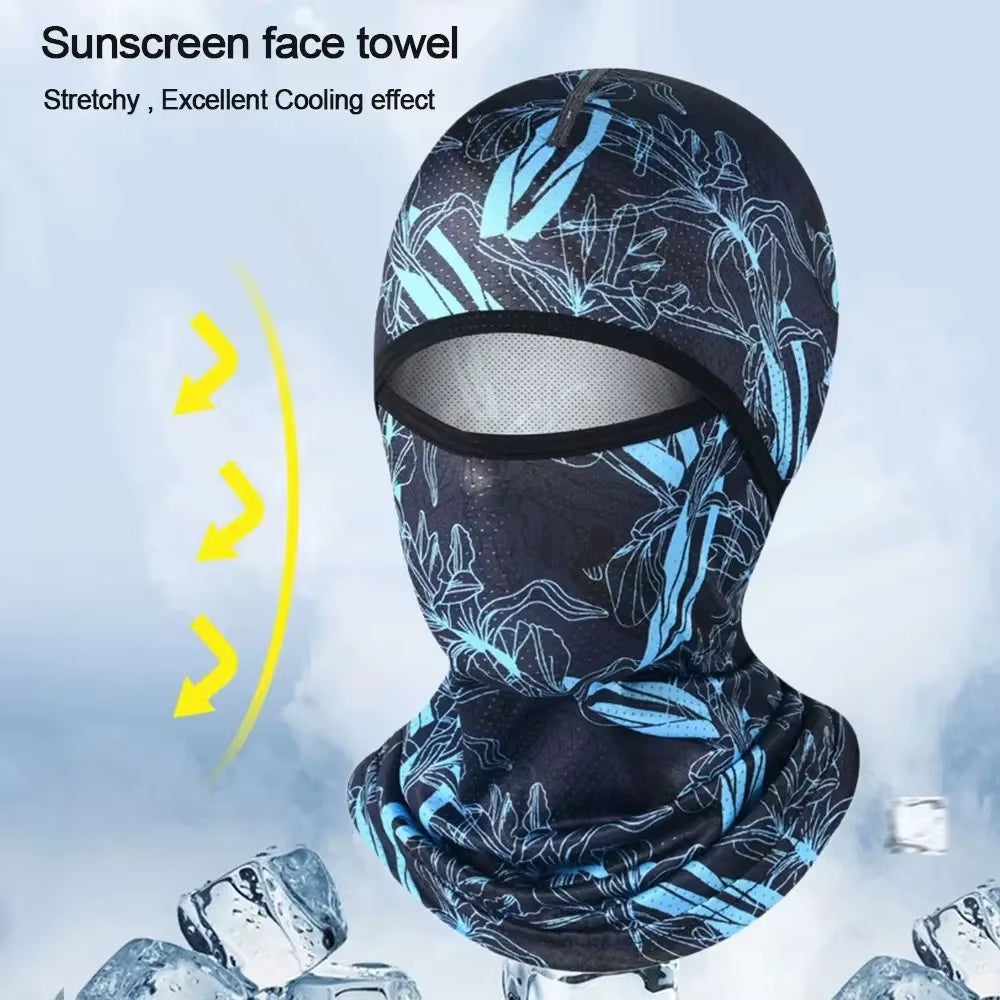 Summer Cool Balaclava Ice Silk Cycling Full Face Cap Sun Anti-Uv Protection Sports Face Cover Headwear Bike Motorcycle Men'S Hat
