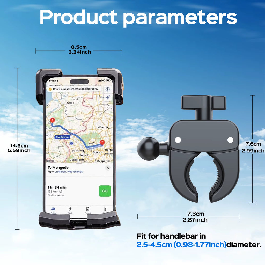 Motorcycle Phone Mount Holder - [Dual Vibration Dampener] [Upgrade Handlebar Clip] Motorcycle Cell Phone Holder,Bike Phone Mount