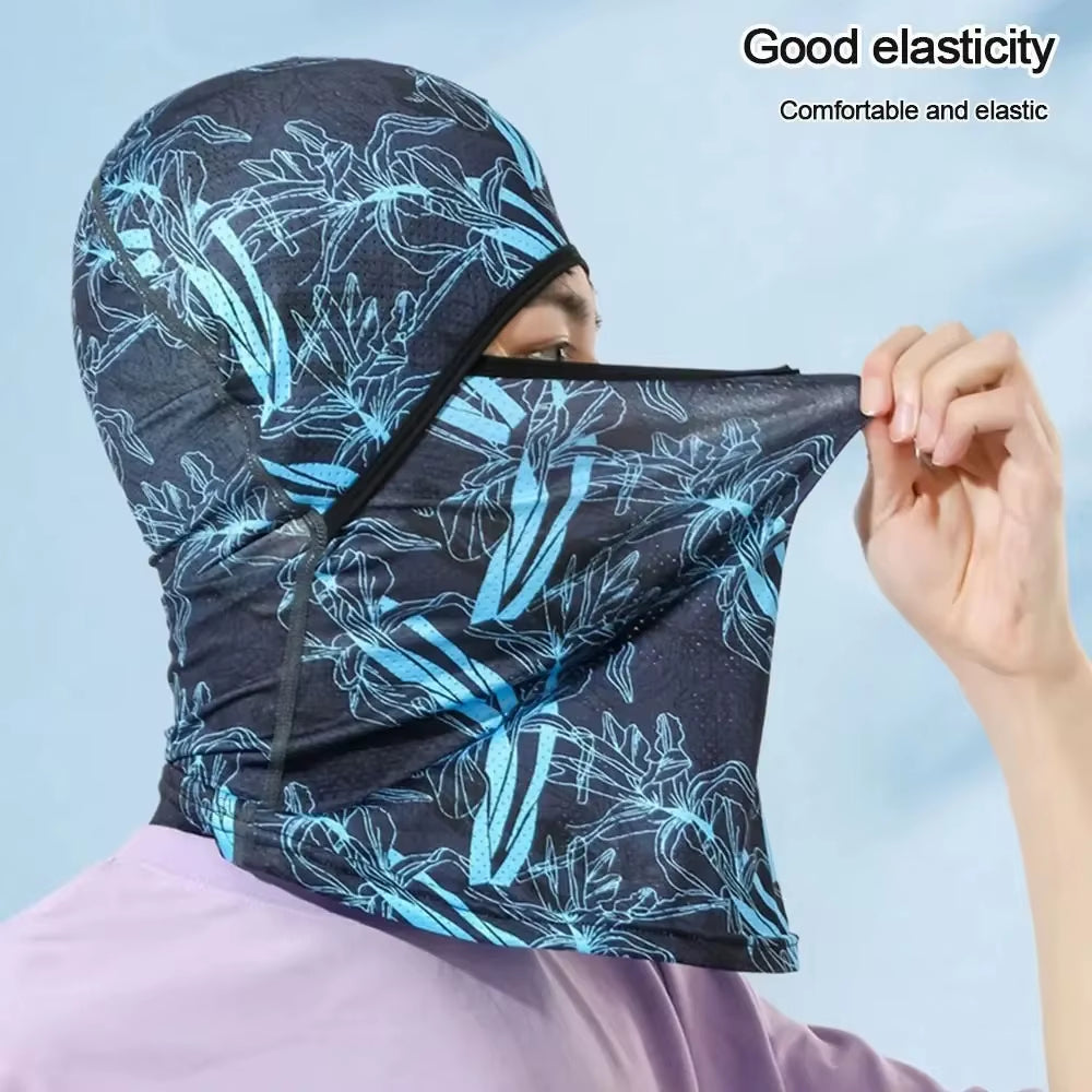 Summer Cool Balaclava Ice Silk Cycling Full Face Cap Sun Anti-Uv Protection Sports Face Cover Headwear Bike Motorcycle Men'S Hat