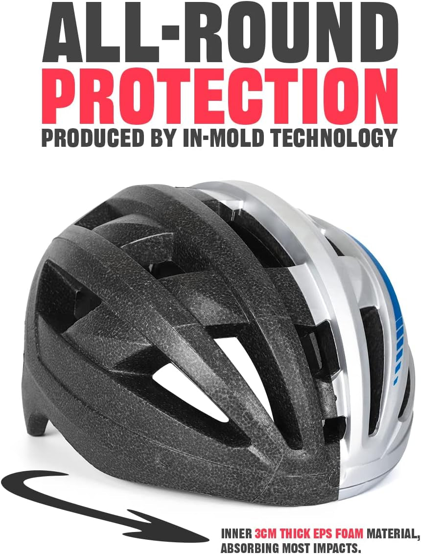 Bike Helmet for Men Women with Led Light Detachable Magnetic Goggles Removable Sun Visor Mountain & Road Bicycle Helmets Adjustable Size Adult Cycling Helmets