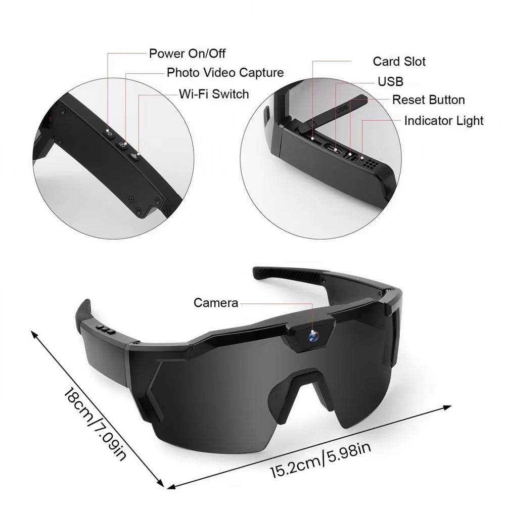 4K POV Glasses Smart Baseball Sunglasses with Camera Photos Audios Videos Recording Lightweight Cycling Camera Wearable Eyewear