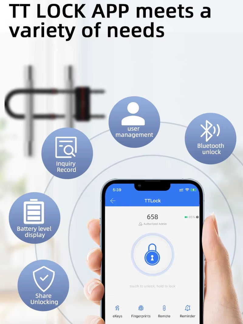 Waterproof Bluetooth APP Control U-Shape Electronic Bicycle Lock Smart Bike U-Lock with TT Lock APP Passcode Fingerprint