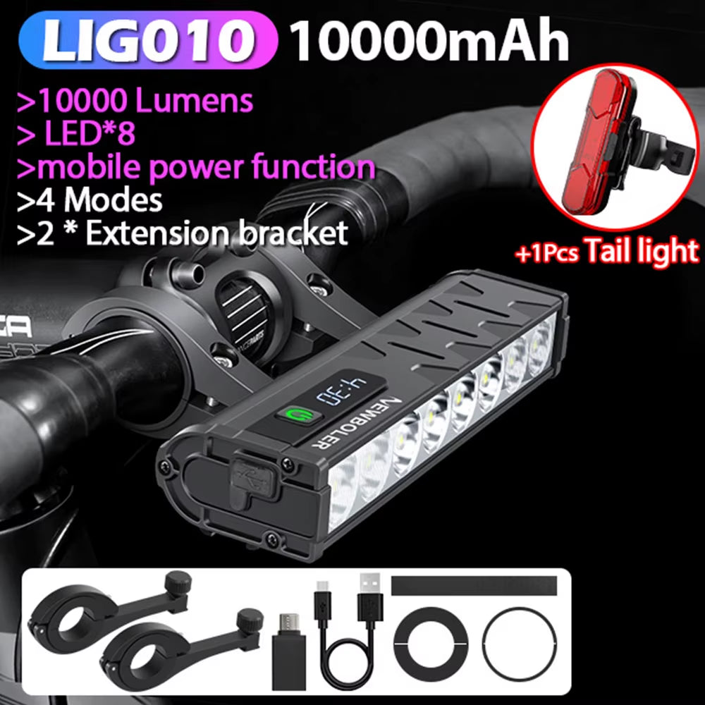 Bicycle Light Front 10000Lumen Bike Light 10000Mah Waterproof Flashlight USB Charging MTB Road Cycling Lamp Accessories