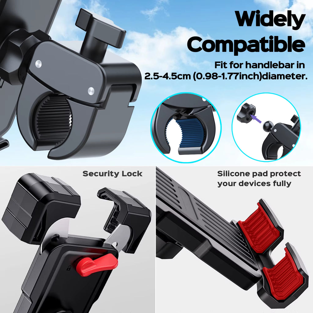 Motorcycle Phone Mount Holder - [Dual Vibration Dampener] [Upgrade Handlebar Clip] Motorcycle Cell Phone Holder,Bike Phone Mount