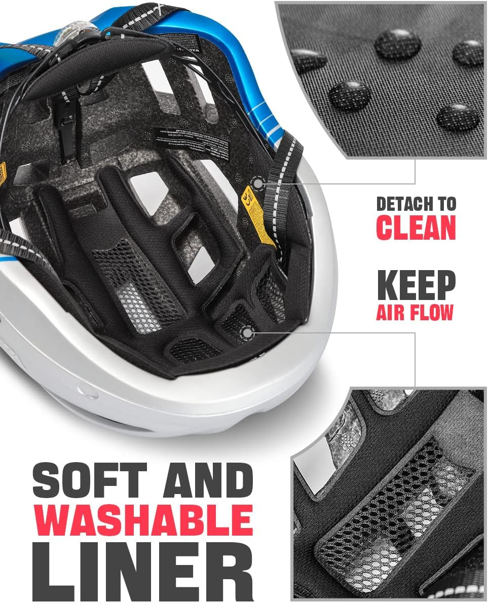 Bike Helmet for Men Women with Led Light Detachable Magnetic Goggles Removable Sun Visor Mountain & Road Bicycle Helmets Adjustable Size Adult Cycling Helmets