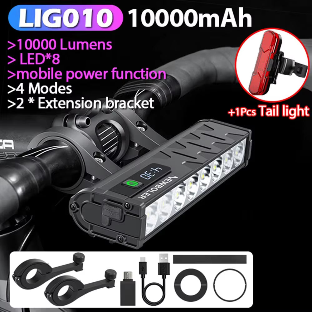 Bicycle Light Front 10000Lumen Bike Light 10000Mah Waterproof Flashlight USB Charging MTB Road Cycling Lamp Accessories