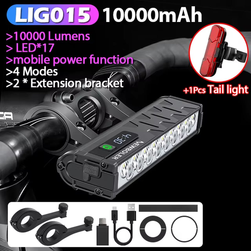 Bicycle Light Front 10000Lumen Bike Light 10000Mah Waterproof Flashlight USB Charging MTB Road Cycling Lamp Accessories