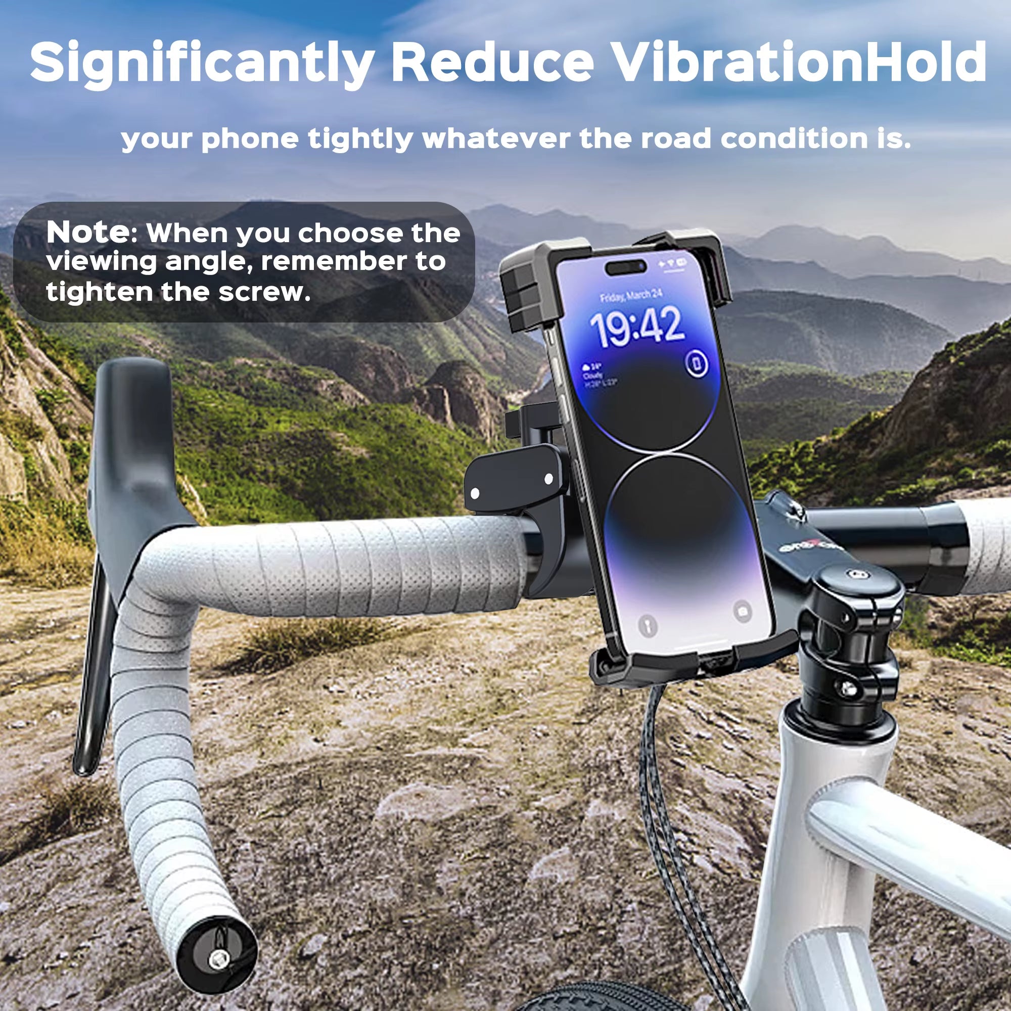 Motorcycle Phone Mount Holder - [Dual Vibration Dampener] [Upgrade Handlebar Clip] Motorcycle Cell Phone Holder,Bike Phone Mount