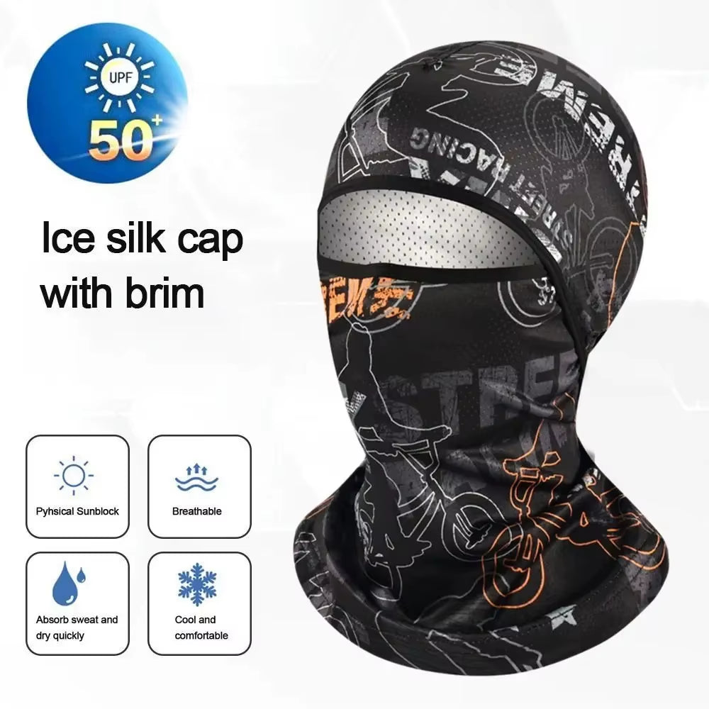 Summer Cool Balaclava Ice Silk Cycling Full Face Cap Sun Anti-Uv Protection Sports Face Cover Headwear Bike Motorcycle Men'S Hat