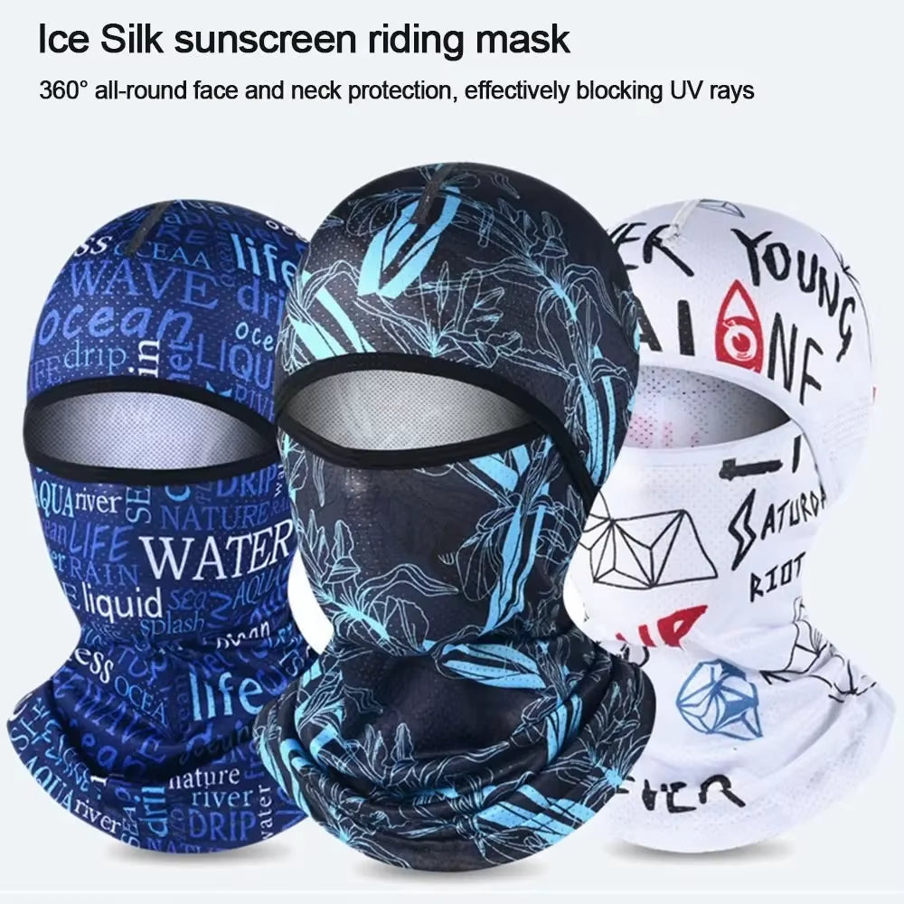Summer Cool Balaclava Ice Silk Cycling Full Face Cap Sun Anti-Uv Protection Sports Face Cover Headwear Bike Motorcycle Men'S Hat