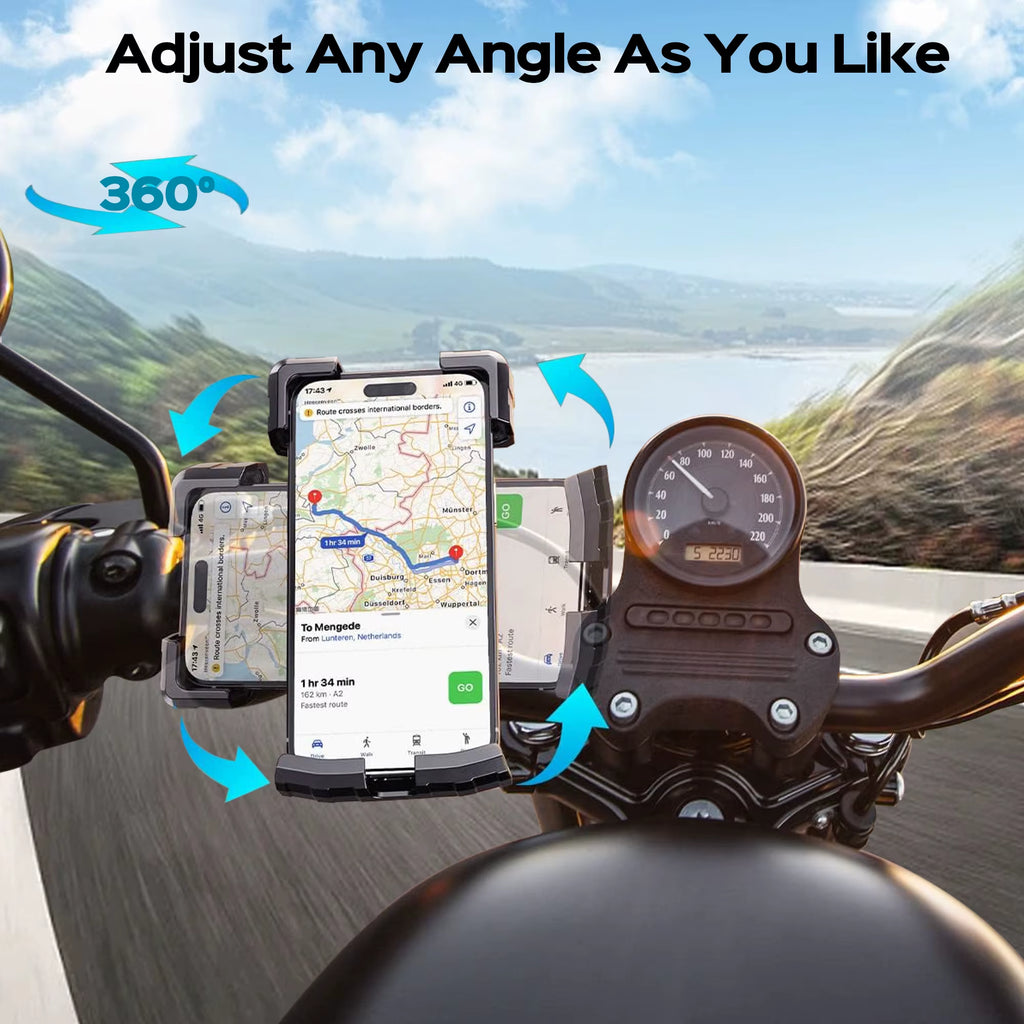 Motorcycle Phone Mount Holder - [Dual Vibration Dampener] [Upgrade Handlebar Clip] Motorcycle Cell Phone Holder,Bike Phone Mount