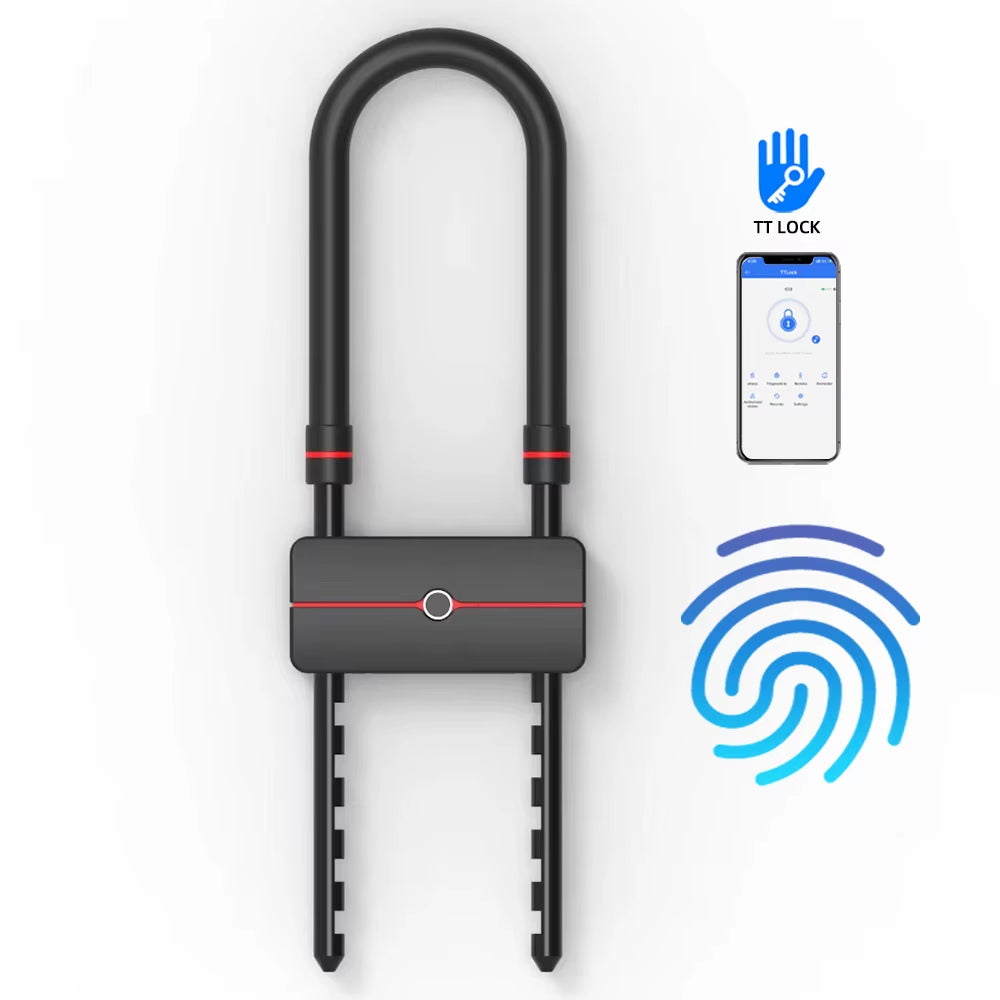 Waterproof Bluetooth APP Control U-Shape Electronic Bicycle Lock Smart Bike U-Lock with TT Lock APP Passcode Fingerprint