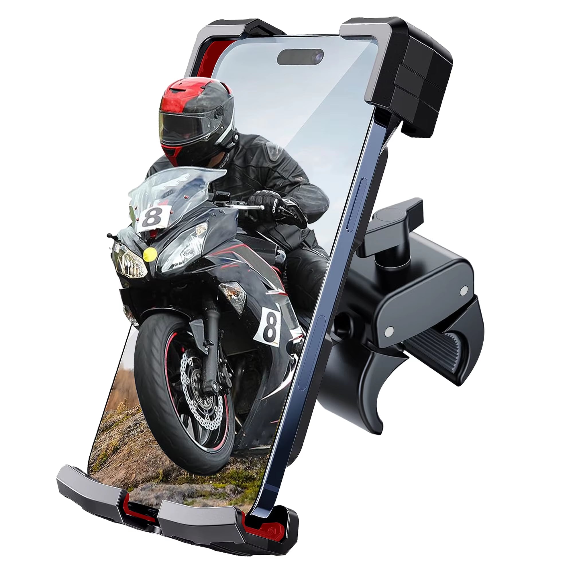 Motorcycle Phone Mount Holder - [Dual Vibration Dampener] [Upgrade Handlebar Clip] Motorcycle Cell Phone Holder,Bike Phone Mount
